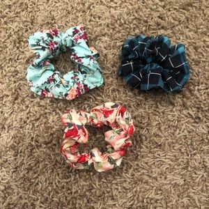 Two Floral and One Plaid Scrunchi
